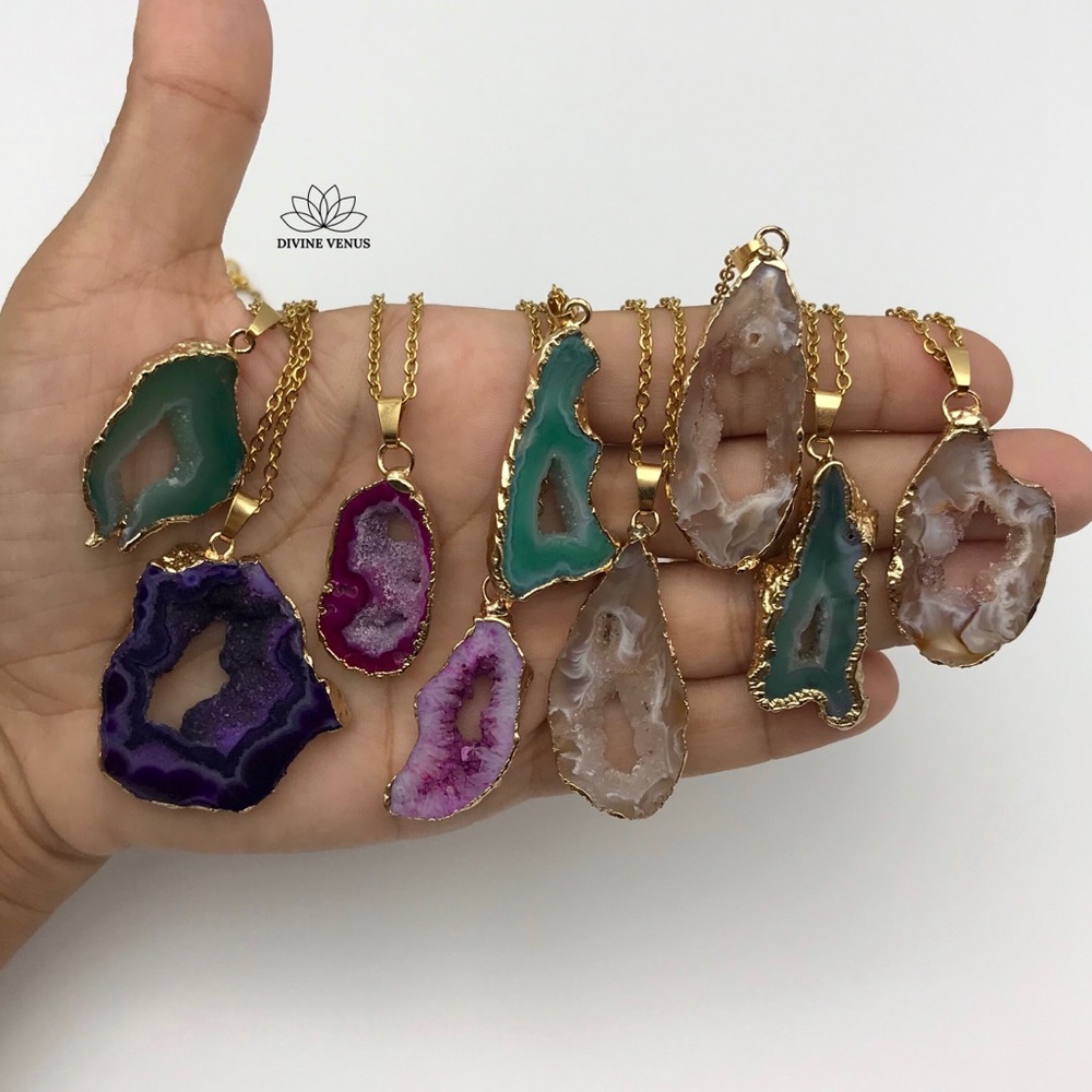 Druzy Agate Necklace | Stainless Steel Chain - Picture 2 of 10